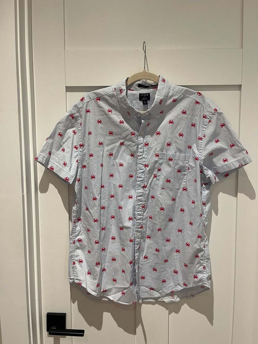 J.Crew Flex Washed Slim Fit Short Sleeve Shirt Crab Print Size L